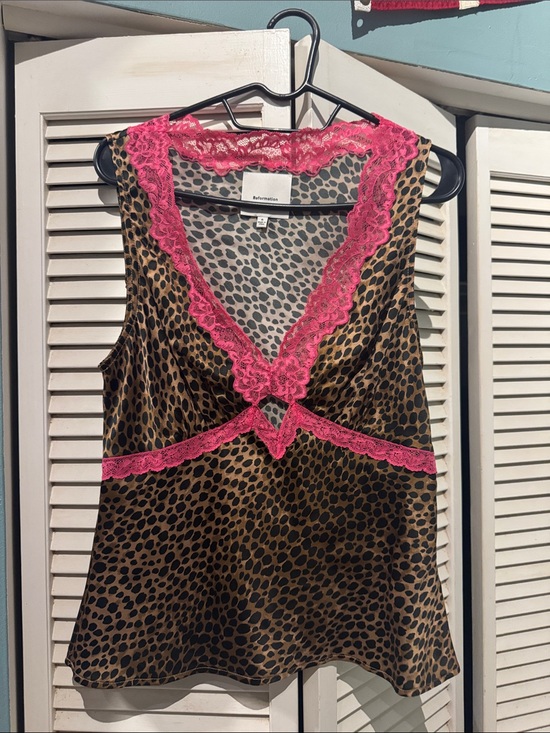 Reformation Tops - Reformation Women's Red Aliceyn Leopard-Print Silk Top